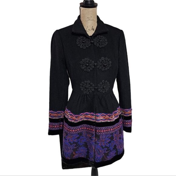 Anthropologie Plenty Tracy Reese Loma Stitched Embroidered Wool Blend‎ Coat 6 - Picture 4 of 16